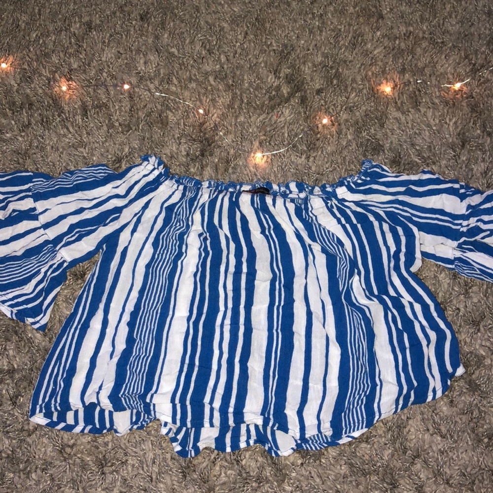 Vertical striped off the shoulder top